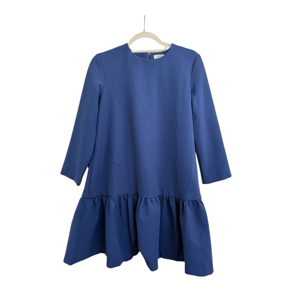 EDIT Sutton Peplum Dress Navy Blue Drop Waist Ruffle Hem 3/4 Sleeve – Size Small - Picture 1 of 7